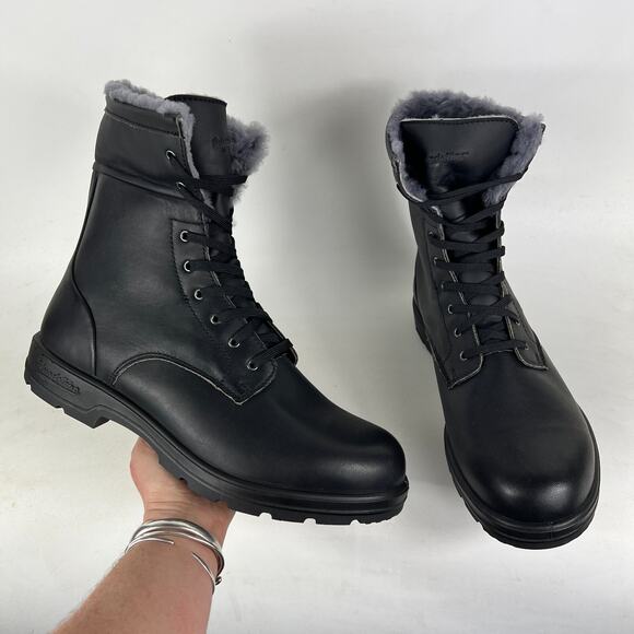 Blundstone 1465 Men's 11 Triple Black Leather Lace Up Ankle Winter Thermal Boots - Picture 1 of 12